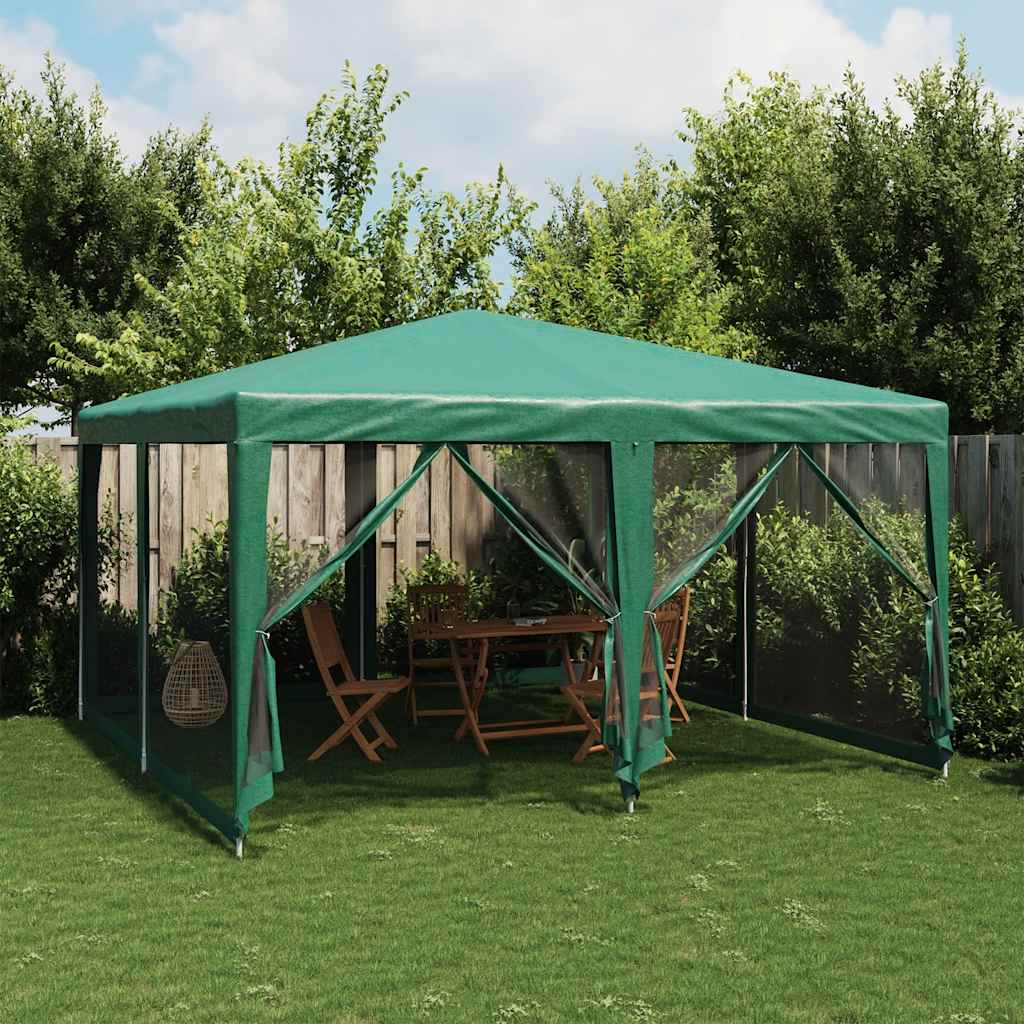 JUNG Vida Partyzelt mit 8 Mesh-Seitenteilen Grün 4x4 m HDPE