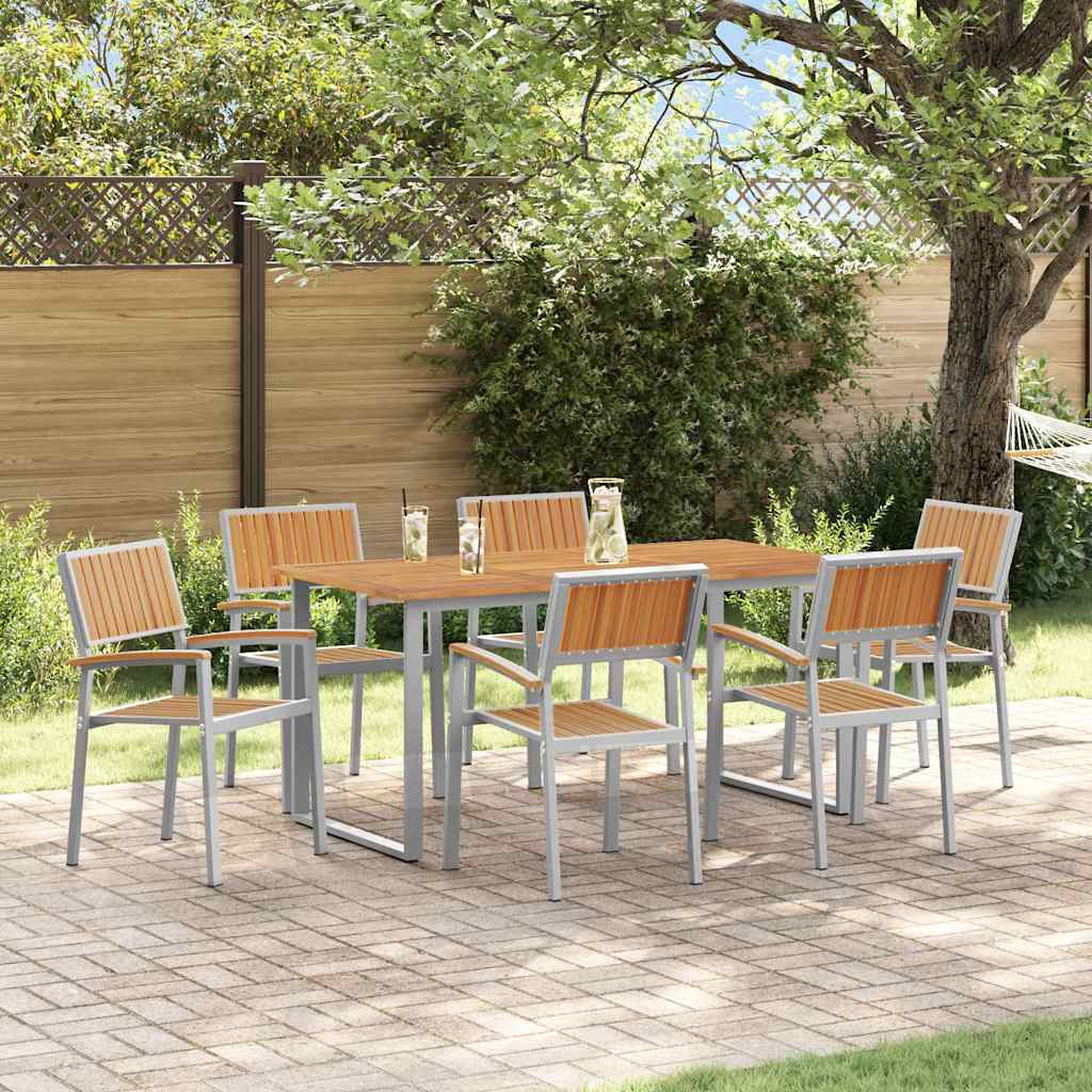 JUNG Vida Garten Essgruppe 7 pcs Grau Massivholz Akazie