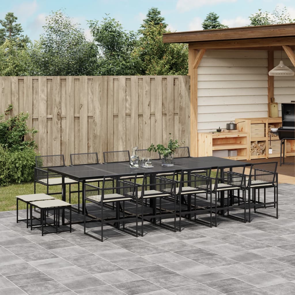 JUNG Vida 15-tlg. Garten-Essgruppe mit Kissen Schwarz Poly Rattan
