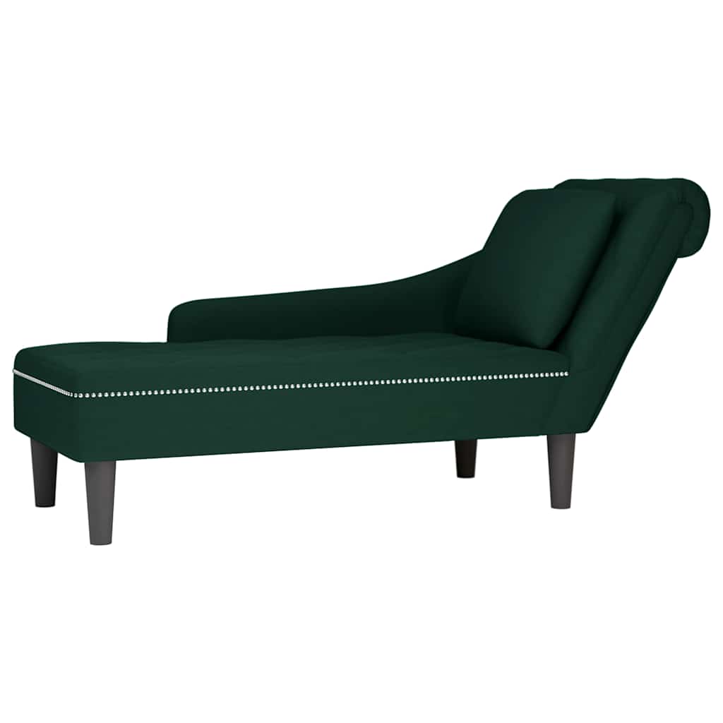 JUNG Vida Chaiselongue mit Kissen und Rechter Armlehne Dunkelgrün Samt