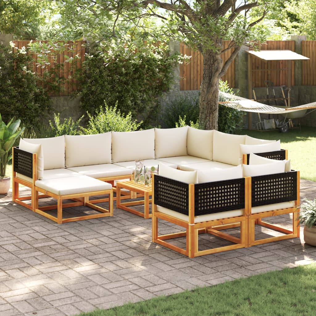 JUNG Vida 10-tlg. Gartensofa-Set mit Kissen Holz Akazie & Rattan