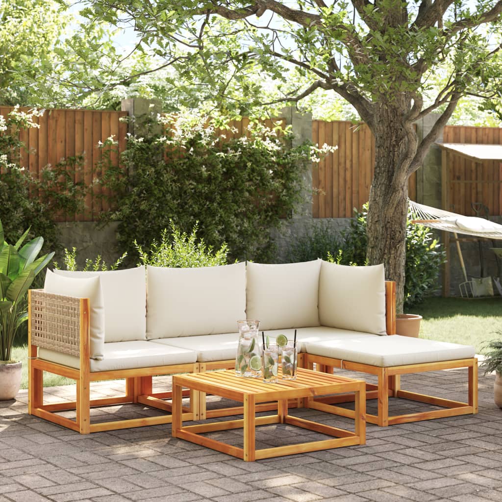 JUNG Vida 5-tlg. Gartensofa-Set mit Kissen Holz Akazie & Rattan