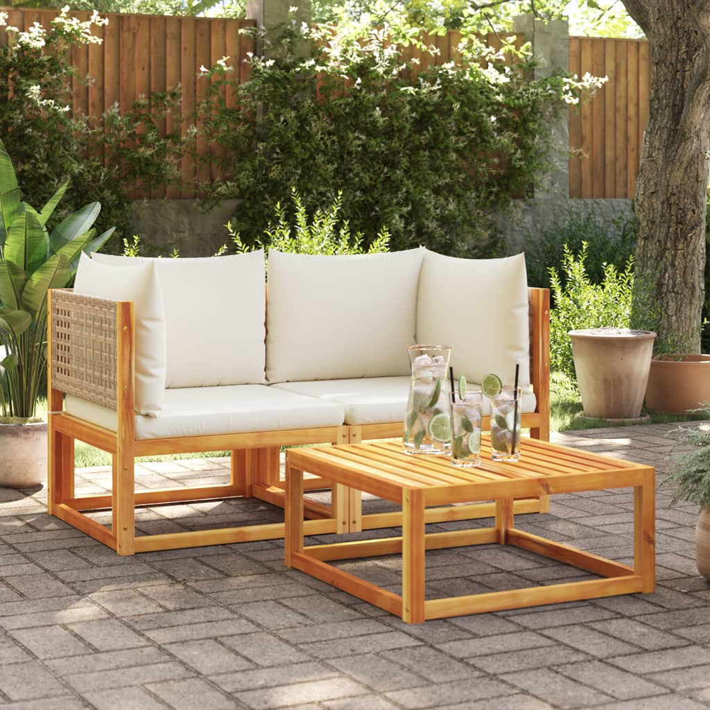 JUNG Vida Gartensofas-Ecke mit Kissen 2 Stk. Holz Akazie & Rattan