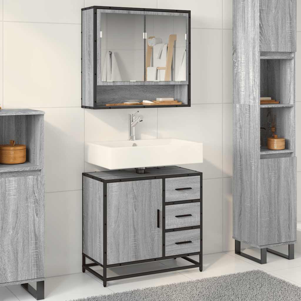 JUNG Vida Waschbeckenunterschrank Grau Sonoma 65x33x60 cm Holzwerkstoff