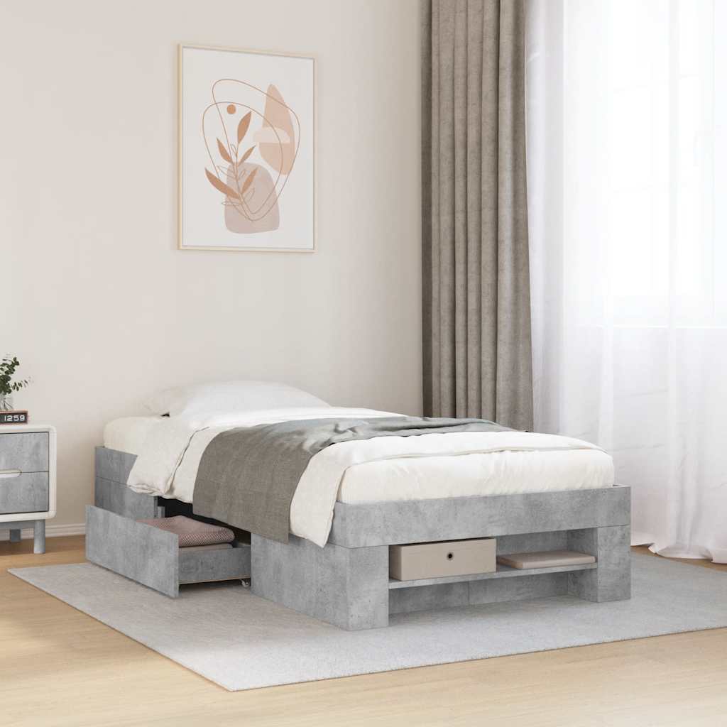 JUNG Vida Bettgestell Betongrau 100x200 cm Holzwerkstoff