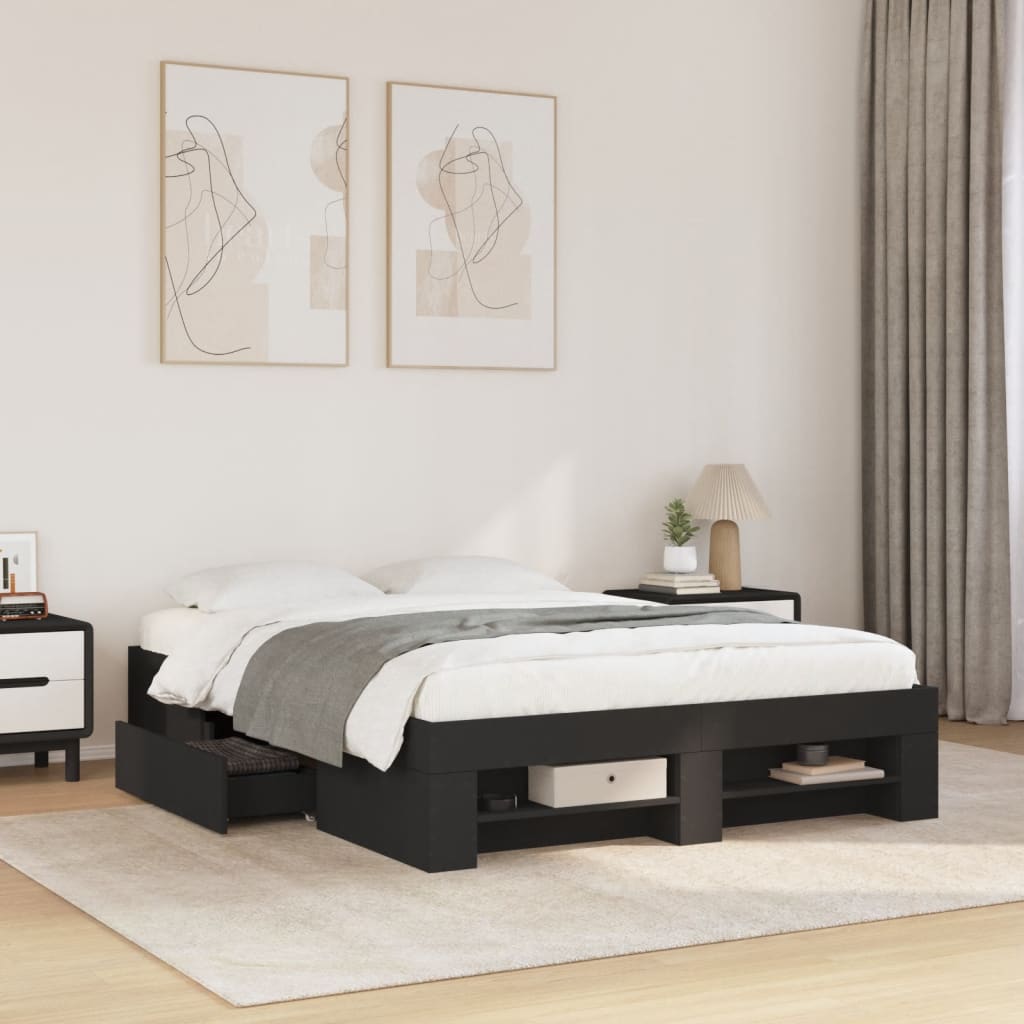 JUNG Vida Bettgestell Schwarz 140x190 cm Holzwerkstoff