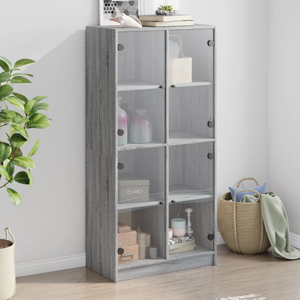 JUNG Vida Highboard mit Türen Grau Sonoma 68x37x142 cm Holzwerkstoff