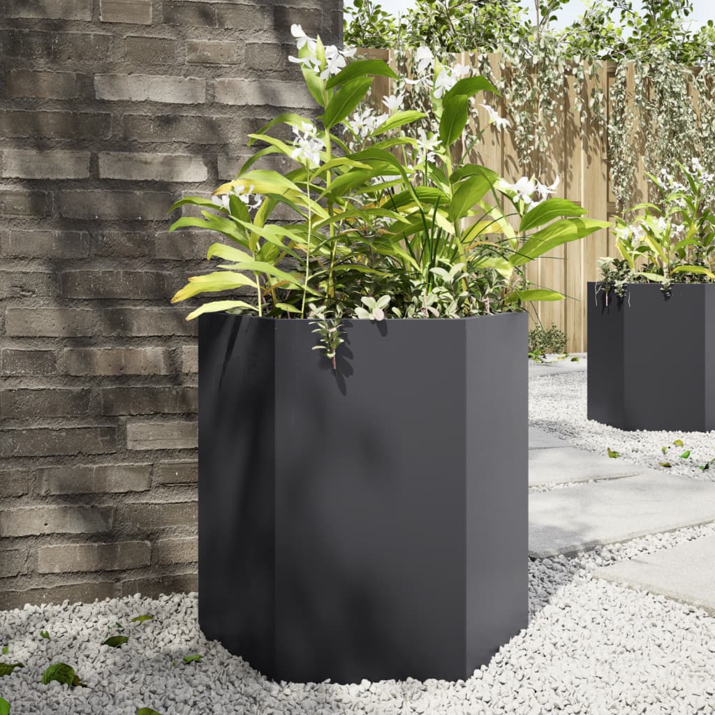 JUNG Vida Garten-Pflanzgefäße 2 Stück Schwarz Sechseckig 46x40x45 Stahl