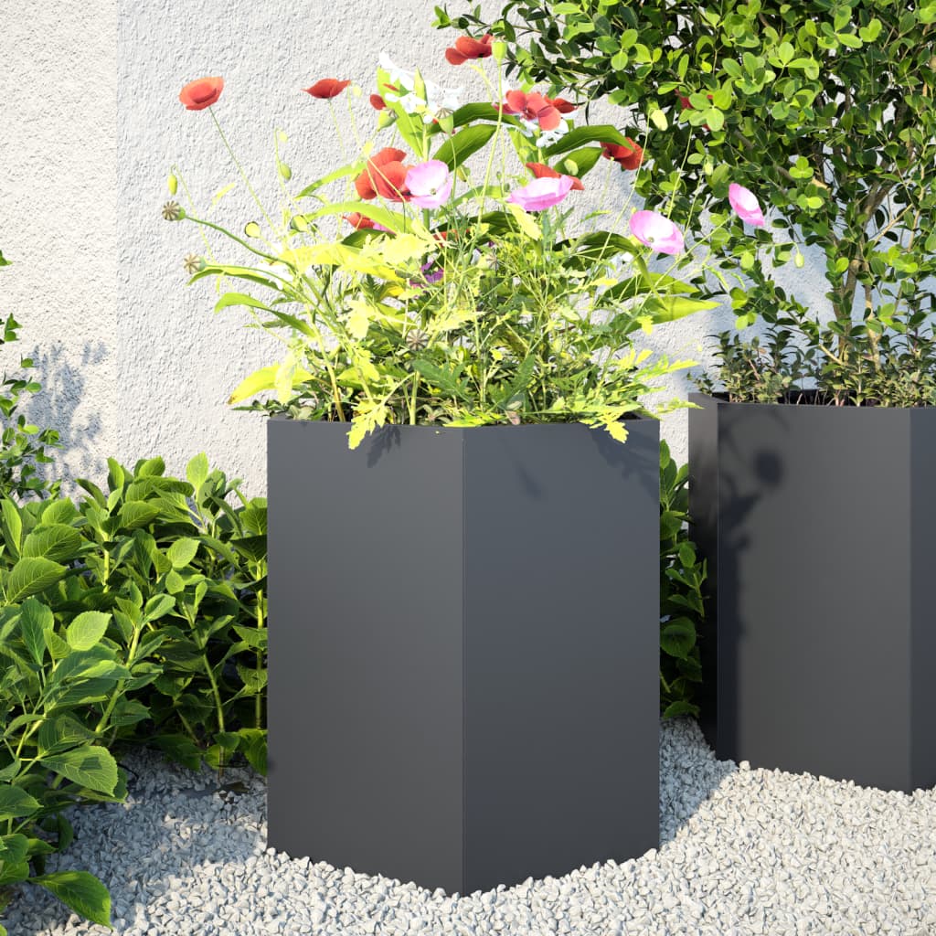 JUNG Vida Garten-Pflanzgefäße 2 Stück Anthrazit Sechseckig 46x40x45 Stahl
