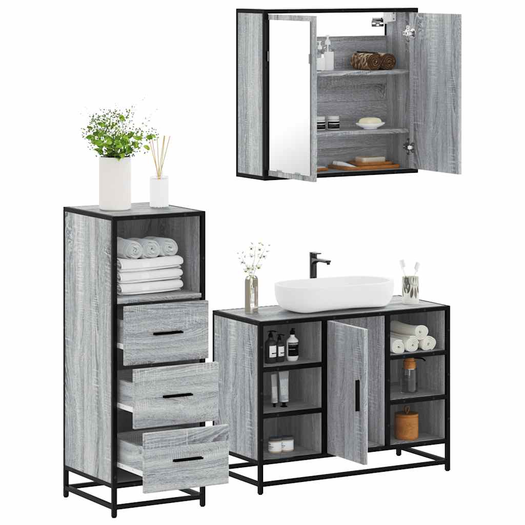 JUNG Vida 3-tlg. Badmöbel-Set Grau Sonoma Holzwerkstoff