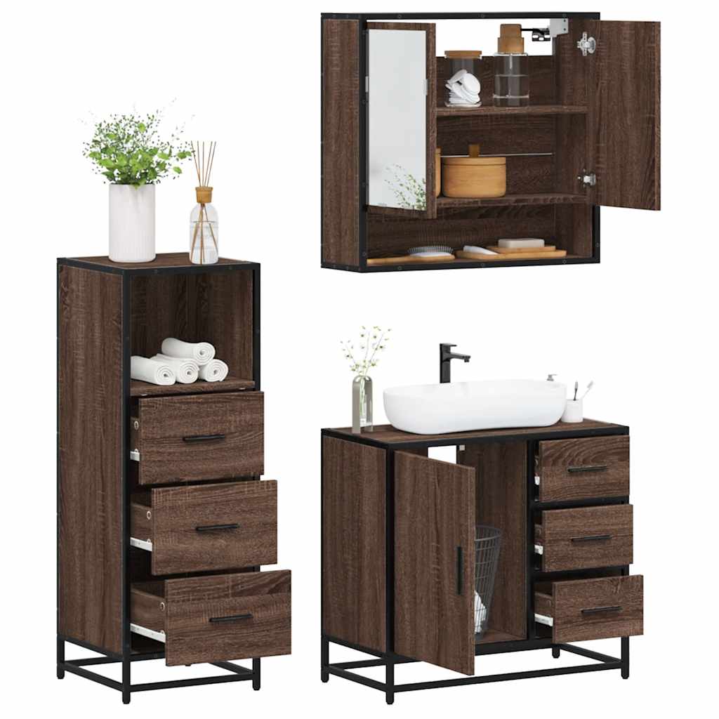 JUNG Vida 3-tlg. Badmöbel-Set Braun Eichen-Optik Holzwerkstoff