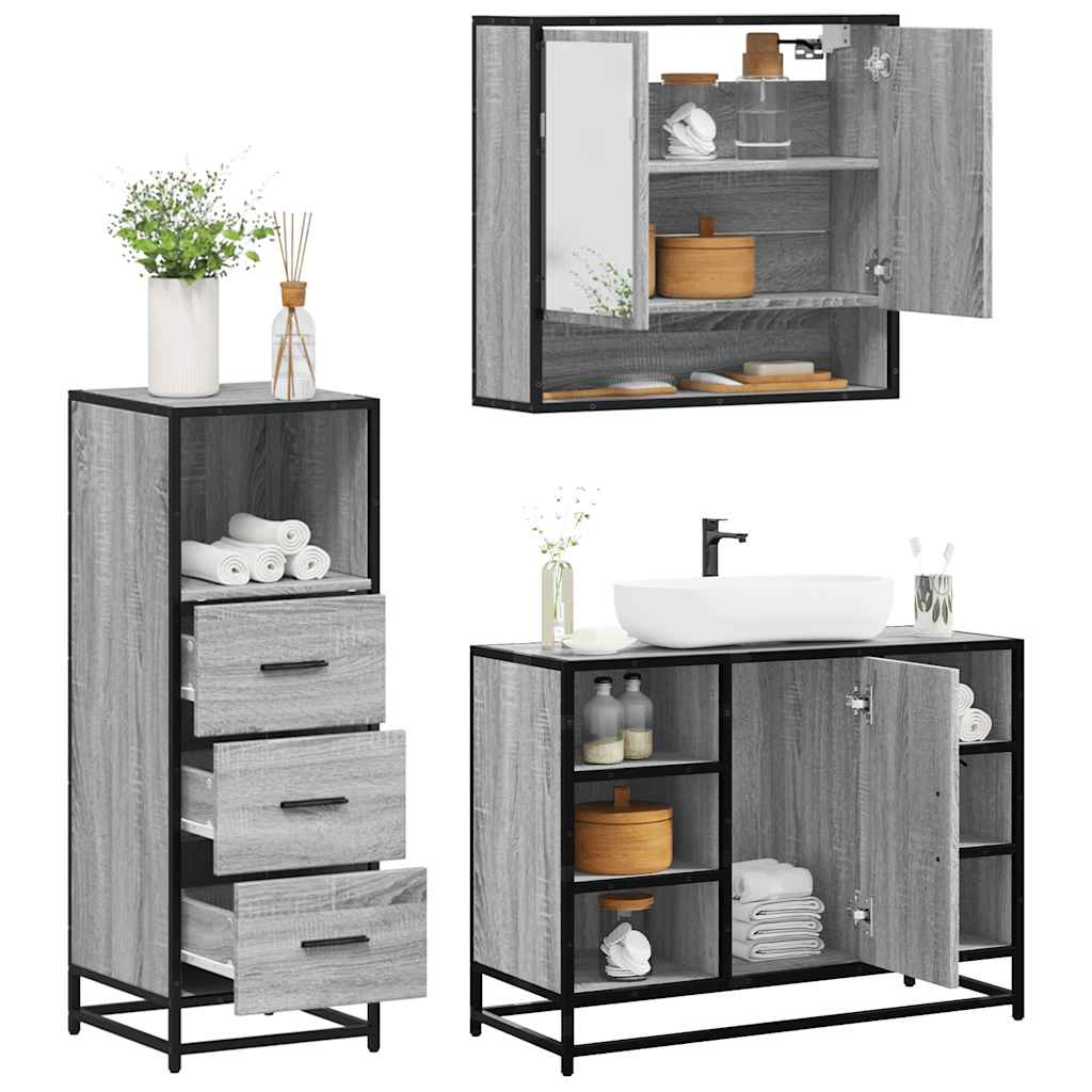 JUNG Vida 3-tlg. Badmöbel-Set Grau Sonoma Holzwerkstoff