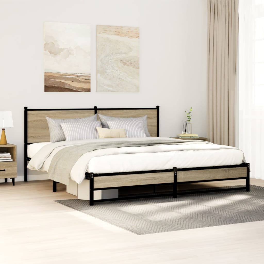 JUNG Vida Metallbett ohne Matratze Sonoma-Eiche 183x213 cm