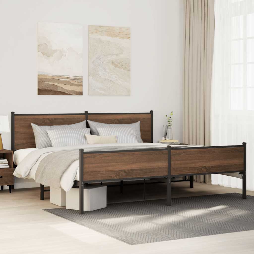JUNG Vida Metallbett ohne Matratze Braun Eichen-Optik 193x203 cm