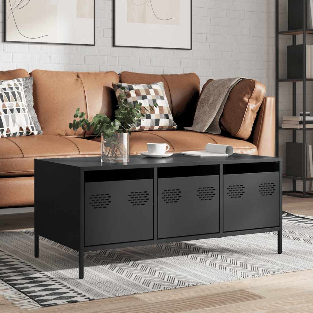 JUNG Vida Couchtisch Schwarz 101,5x50x43,5 cm Kaltgewalzter Stahl
