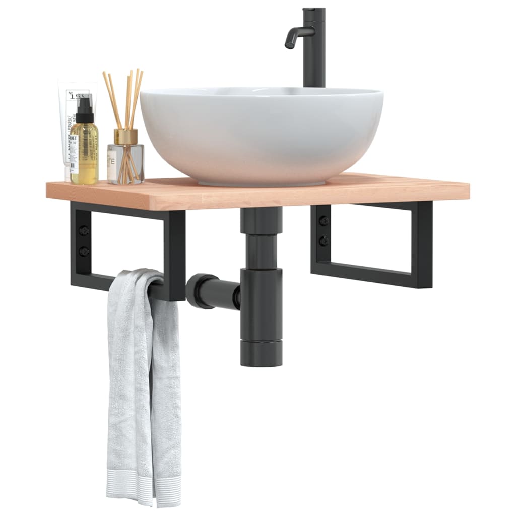JUNG Vida Waschbeckenregal Wandmontage Stahl und Massivholz Buche