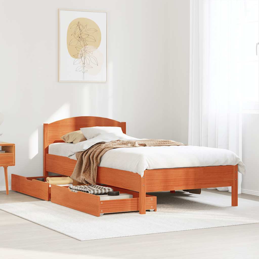 JUNG Vida Massivholzbett ohne Matratze Wachsbraun 90x200 Kiefernholz