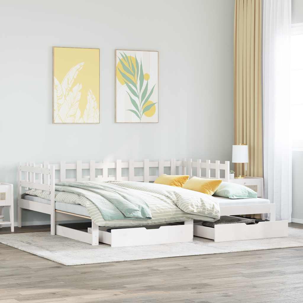 JUNG Vida Tagesbett Ausziehbar mit Schubladen ohne Matratze Weiß 90x200cm