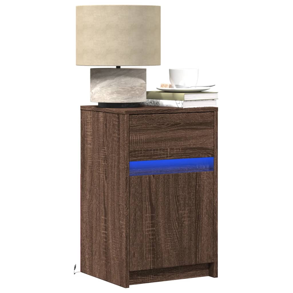 JUNG Vida Nachttische mit LED-Leuchten 2 Stk. Braun Eiche Holzwerkstoff