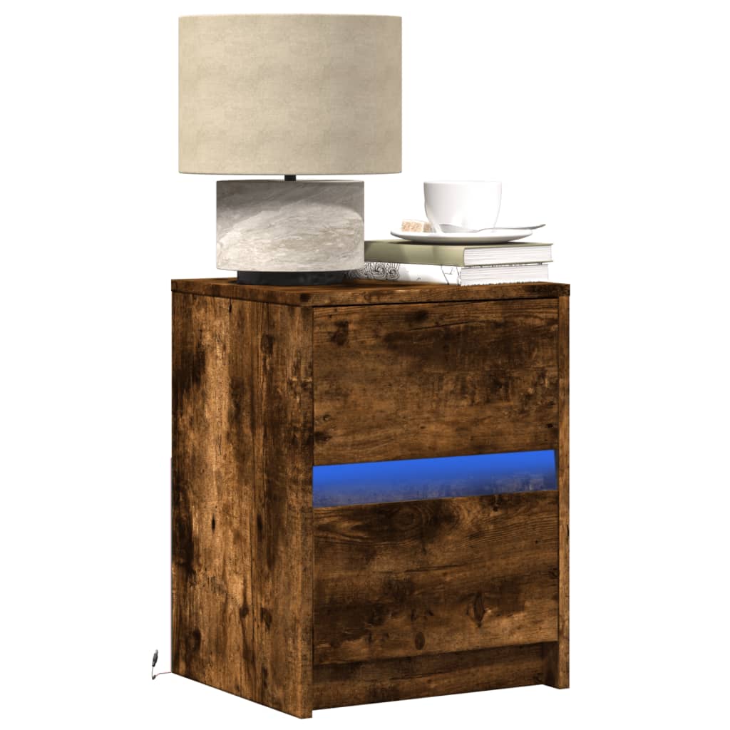 JUNG Vida Nachttisch mit LED-Leuchten Räuchereiche Holzwerkstoff