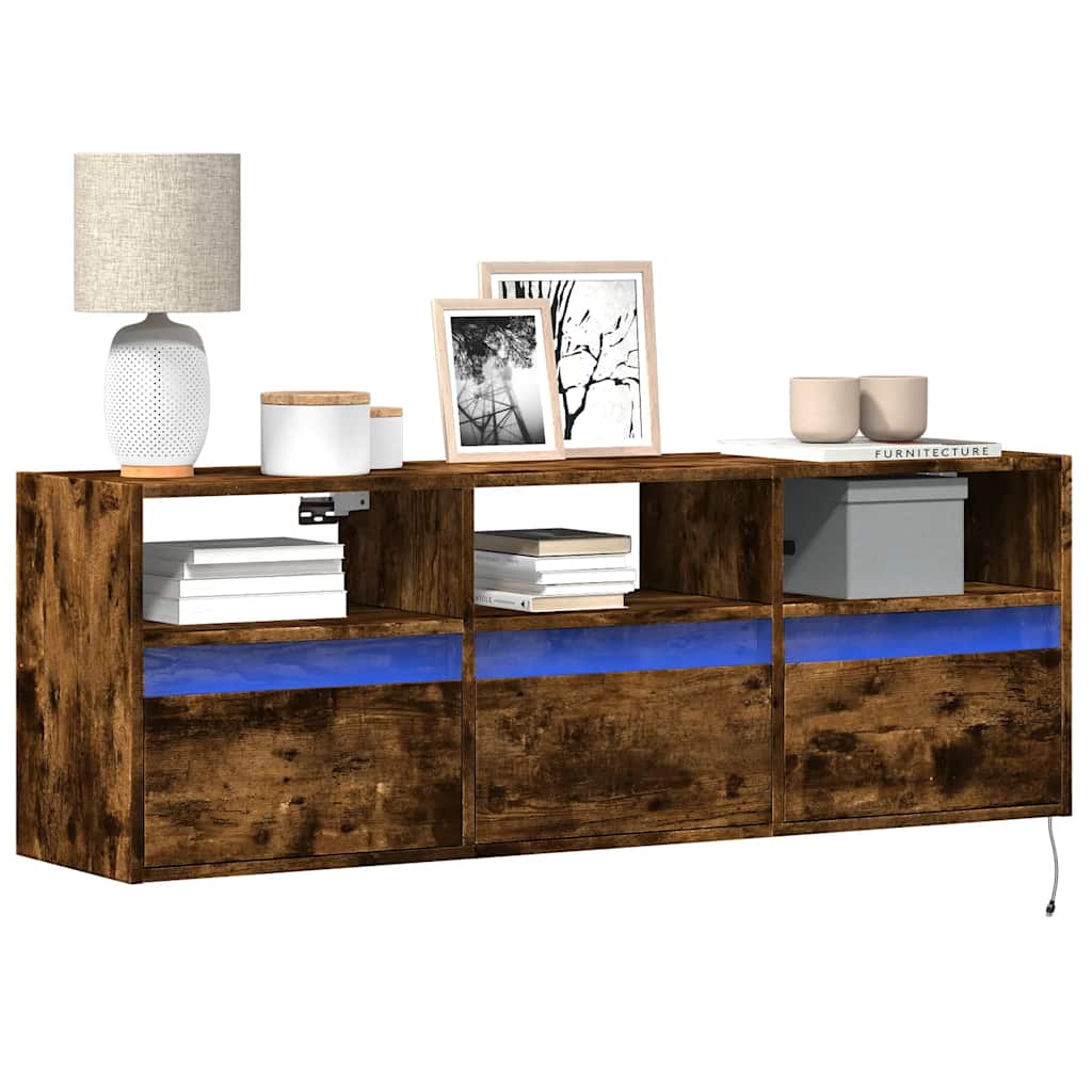 JUNG Vida TV-Wandschrank mit LED-Beleuchtung Räuchereiche 130x31x45 cm