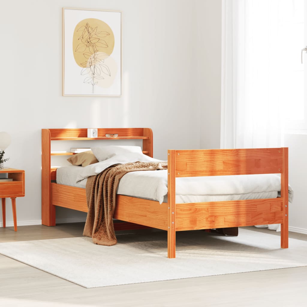 JUNG Vida Massivholzbett ohne Matratze Wachsbraun 75x190 cm Kiefernholz
