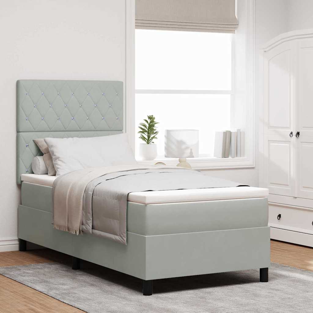 JUNG Vida Boxspringbett mit Matratze Hellgrau 100 x 200 cm Stoff