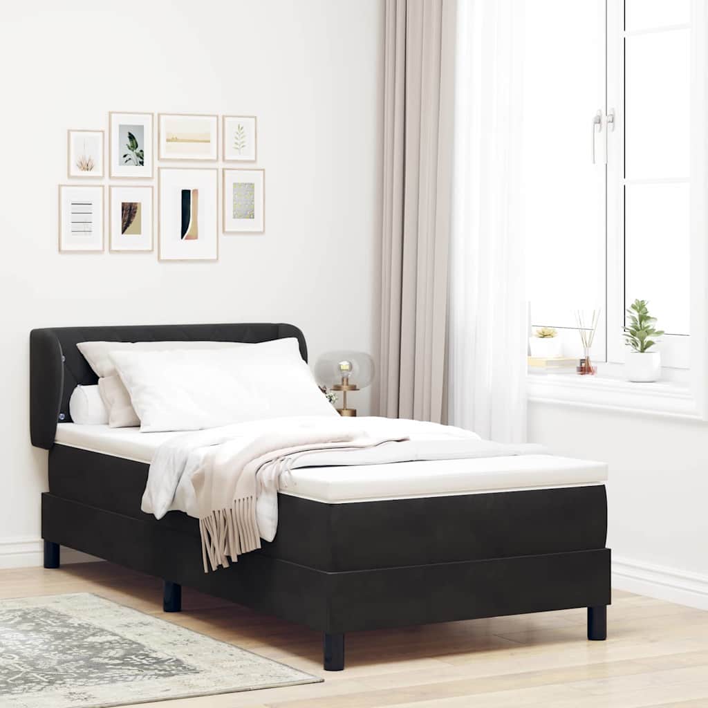 JUNG Vida Boxspringbett mit Matratze Schwarz 90 x 200 cm Samt