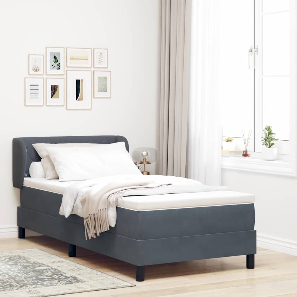 JUNG Vida Boxspringbett mit Matratze Dunkelgrau 100 x 200 cm Samt