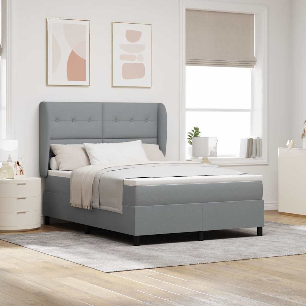 JUNG Vida Boxspringbett mit Matratze Hellgrau 140 x 190 cm Stoff