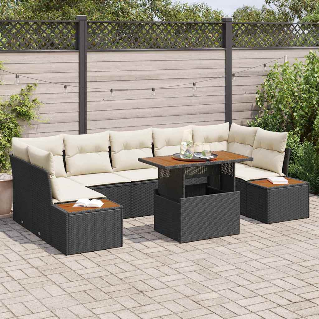 JUNG Vida Garten Essgruppe mit Kissen 8 pcs Schwarz und Beige