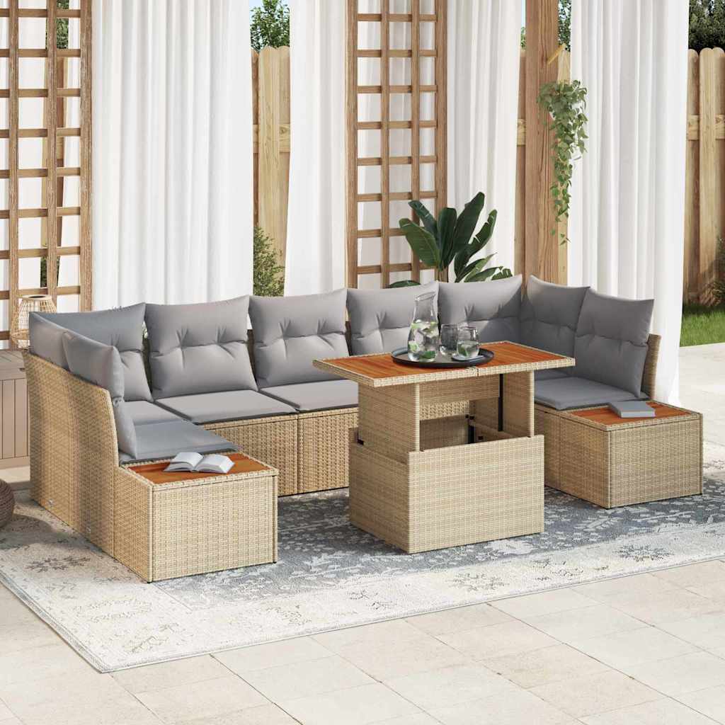 JUNG Vida Garten Essgruppe mit Kissen 8 pcs Beige und Grau