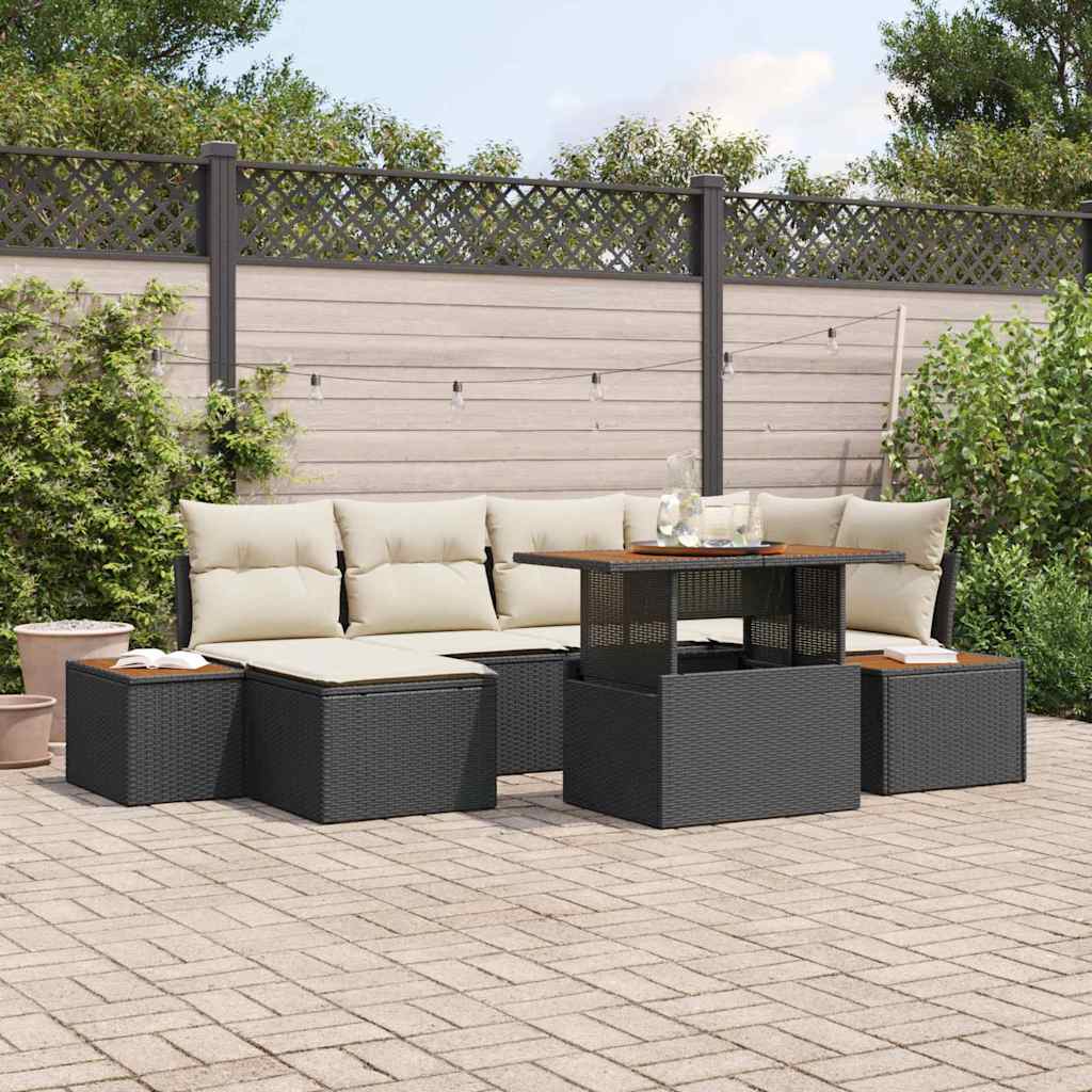 JUNG Vida Garten Essgruppe mit Kissen 7 pcs Schwarz und Beige