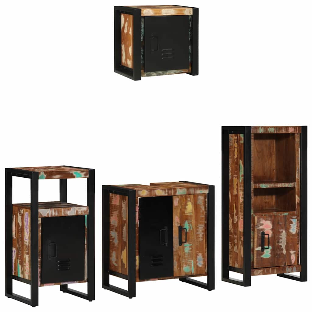 JUNG Vida Badezimmermöbel-Set mit Regal 4 pcs Massives upgecyceltes Holz
