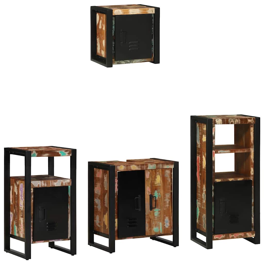 JUNG Vida Badezimmermöbel-Set mit Regal 4 pcs Massives upgecyceltes Holz