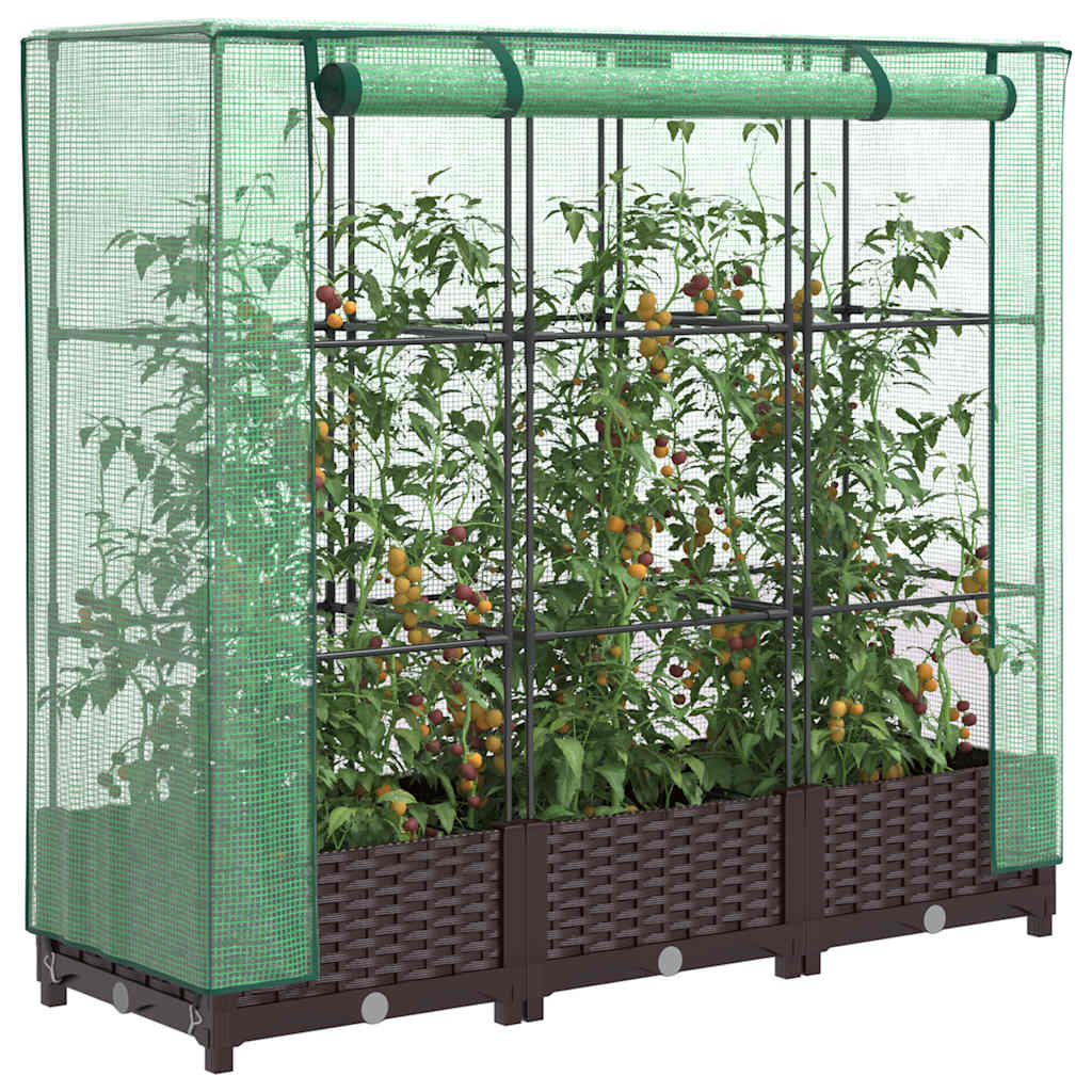 JUNG Vida Hochbeet mit Gewächshaus-Aufsatz Rattan-Optik 120x40x123 cm