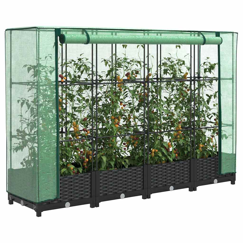 JUNG Vida Hochbeet mit Gewächshausabdeckung Rattanoptik 160x40x123 cm