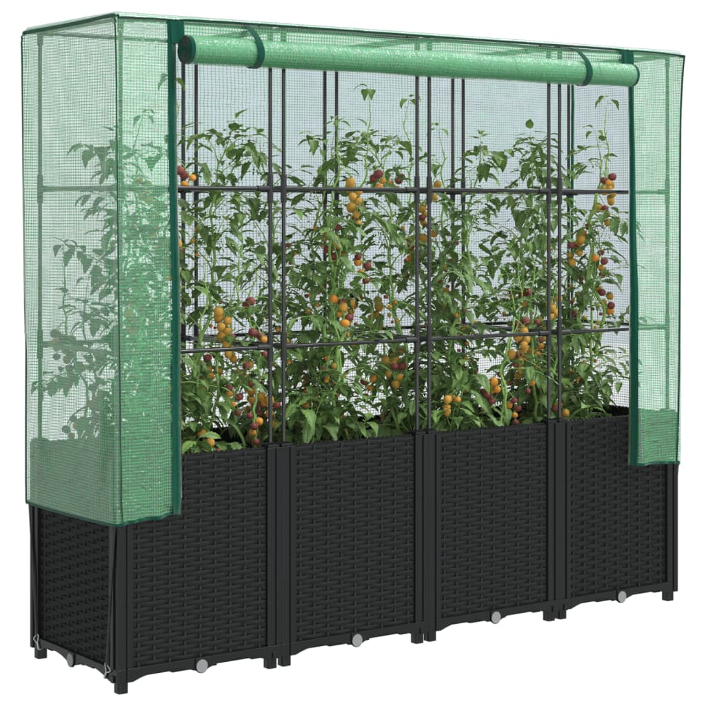 JUNG Vida Hochbeet mit Gewächshausabdeckung Rattanoptik 160x40x153 cm