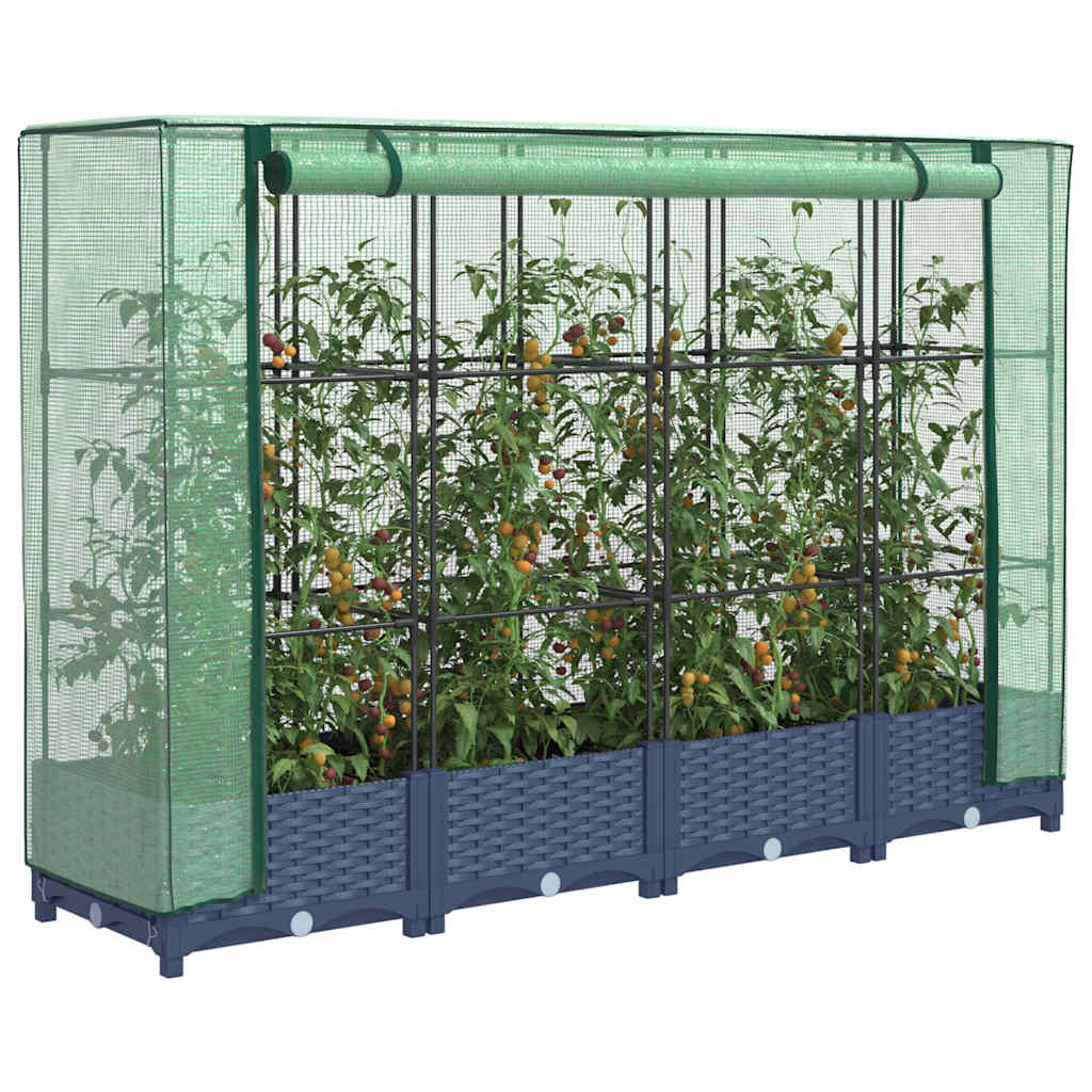 JUNG Vida Hochbeet mit Gewächshausabdeckung Rattanoptik 160x40x123 cm