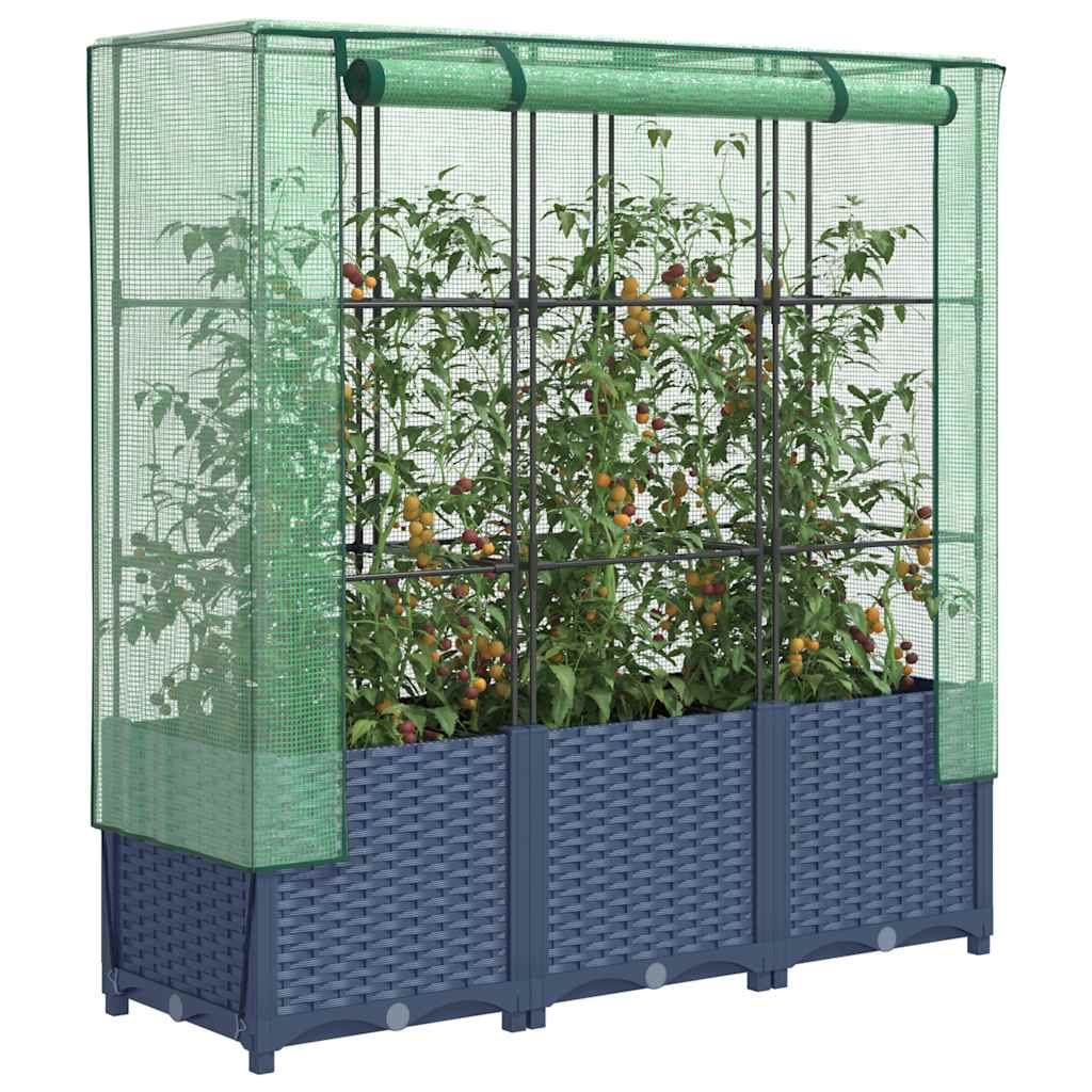 JUNG Vida Hochbeet mit Gewächshaus-Aufsatz Rattan-Optik 120x40x138 cm