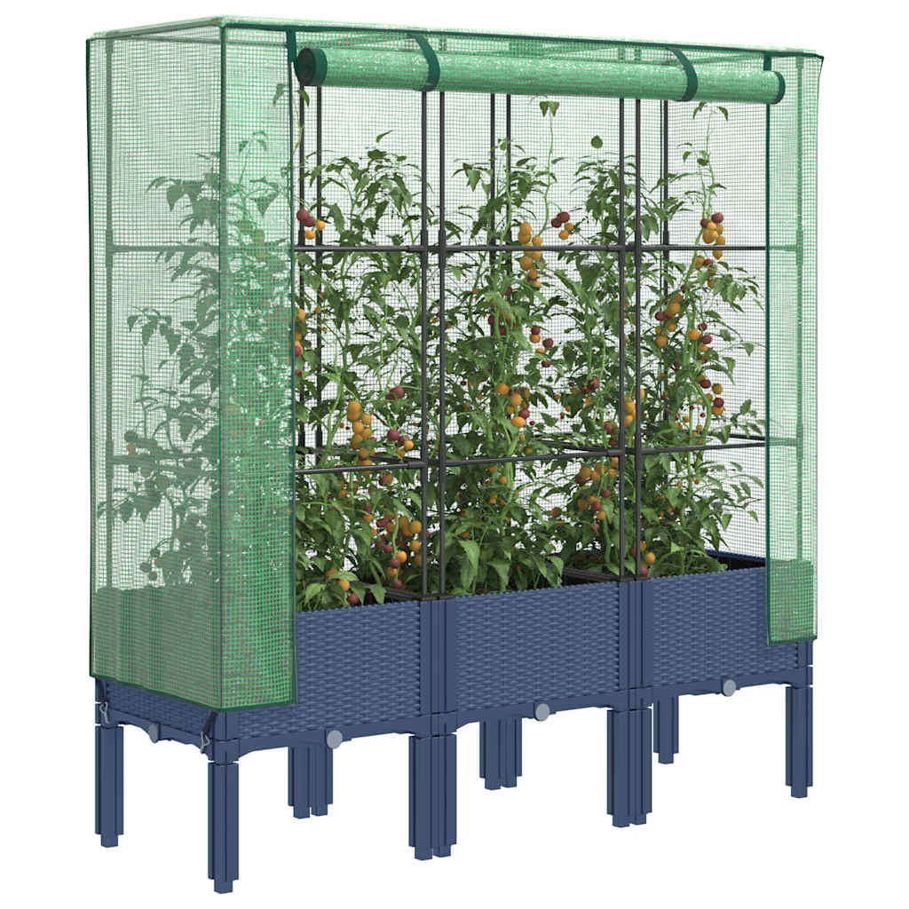 JUNG Vida Hochbeet mit Gewächshaus-Aufsatz Rattan-Optik 120x40x140 cm