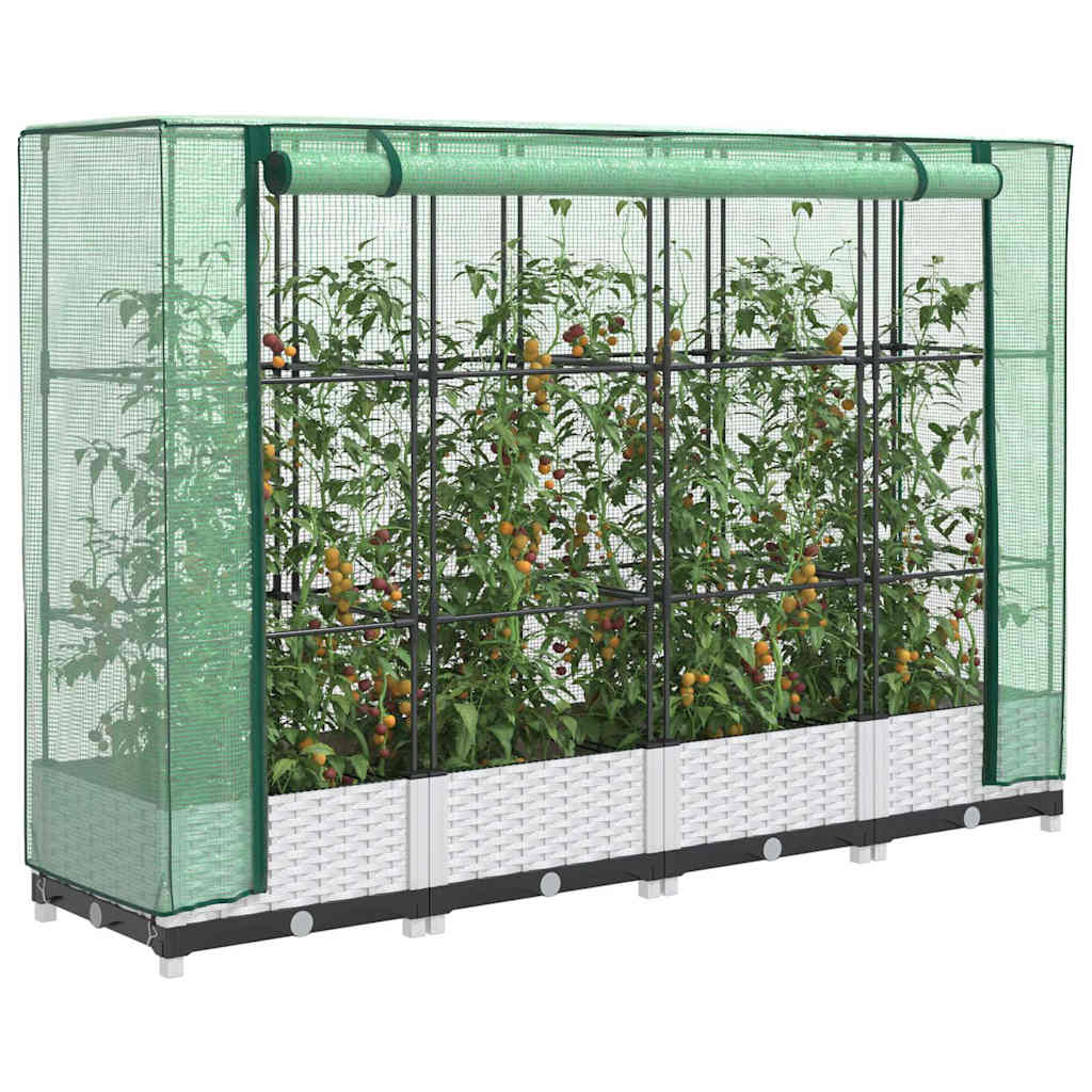 JUNG Vida Hochbeet mit Gewächshaus-Aufsatz Rattan-Optik 160x40x123 cm