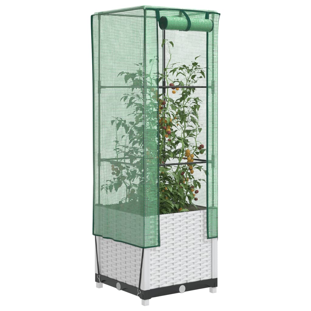 JUNG Vida Hochbeet mit Gewächshaus-Aufsatz Rattan-Optik 40x40x139 cm