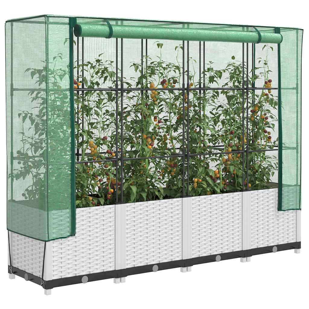 JUNG Vida Hochbeet mit Gewächshaus-Aufsatz Rattan-Optik 160x40x138 cm