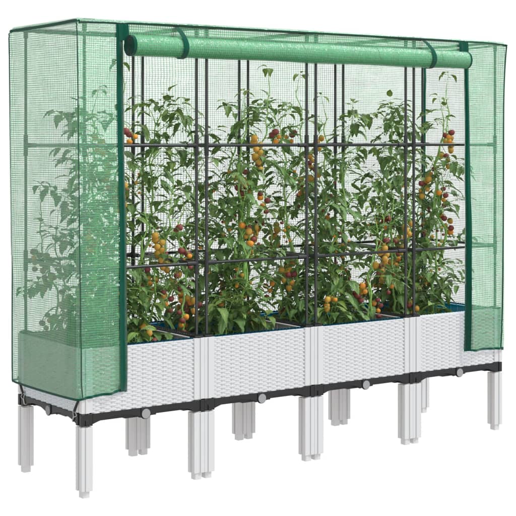 JUNG Vida Hochbeet mit Gewächshaus-Aufsatz Rattan-Optik 160x40x140 cm