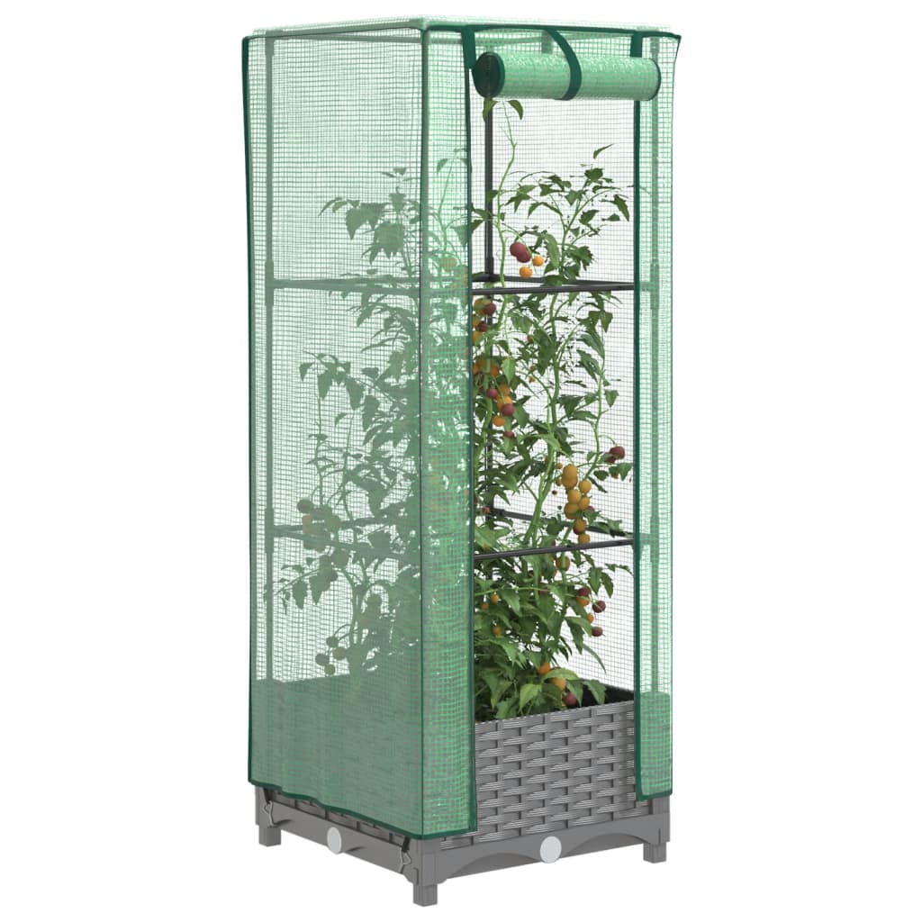 JUNG Vida Hochbeet mit Gewächshaus-Aufsatz Rattan-Optik 40x40x123 cm