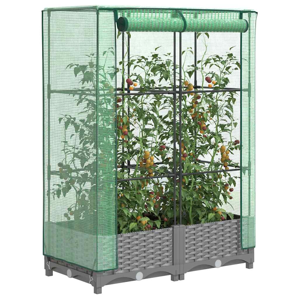 JUNG Vida Hochbeet mit Gewächshaus-Aufsatz Rattan-Optik 80x40x123 cm
