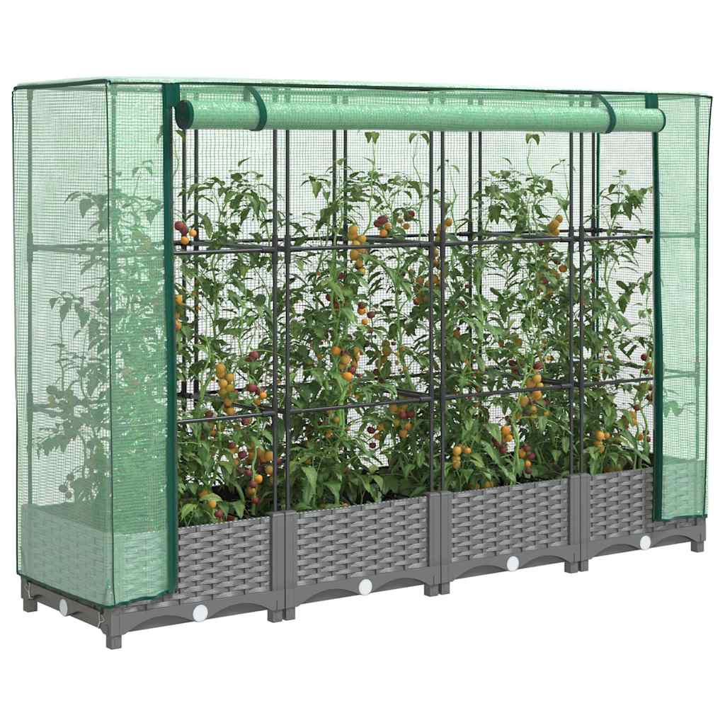 JUNG Vida Hochbeet mit Gewächshaus-Aufsatz Rattan-Optik 160x40x123 cm