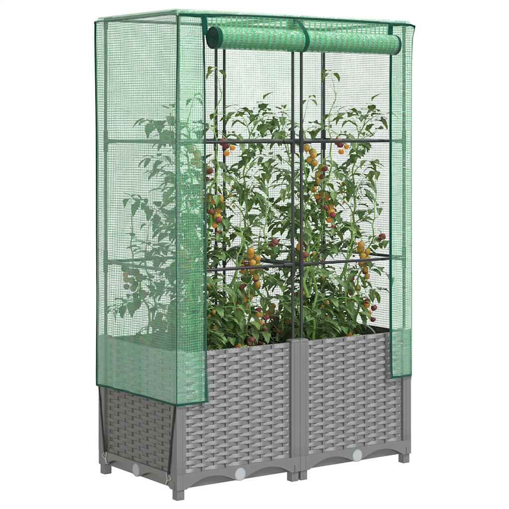 JUNG Vida Hochbeet mit Gewächshaus-Aufsatz Rattan-Optik 80x40x138 cm