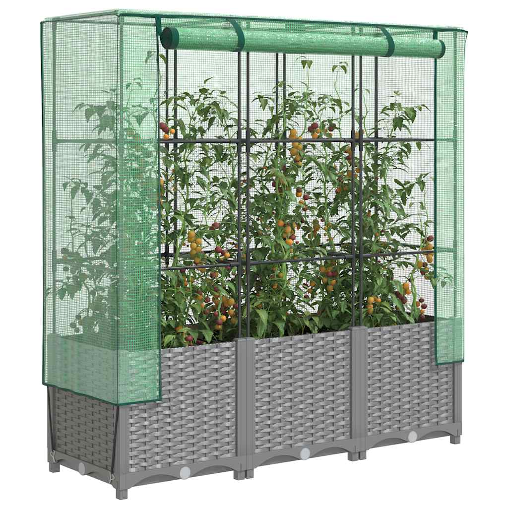 JUNG Vida Hochbeet mit Gewächshaus-Aufsatz Rattan-Optik 120x40x138 cm